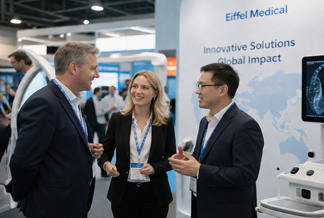 Eiffel Medical meeting with global healthcare partners at medical exhibition.jpg
